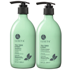 Flacon de shampooing Luseta arbre à thé et menthe, effet frais sur le cuir chevelu.
