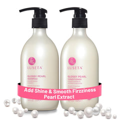 L Luseta Shampoing Perle Brillante en bouteille apporte hydratation et brillance.