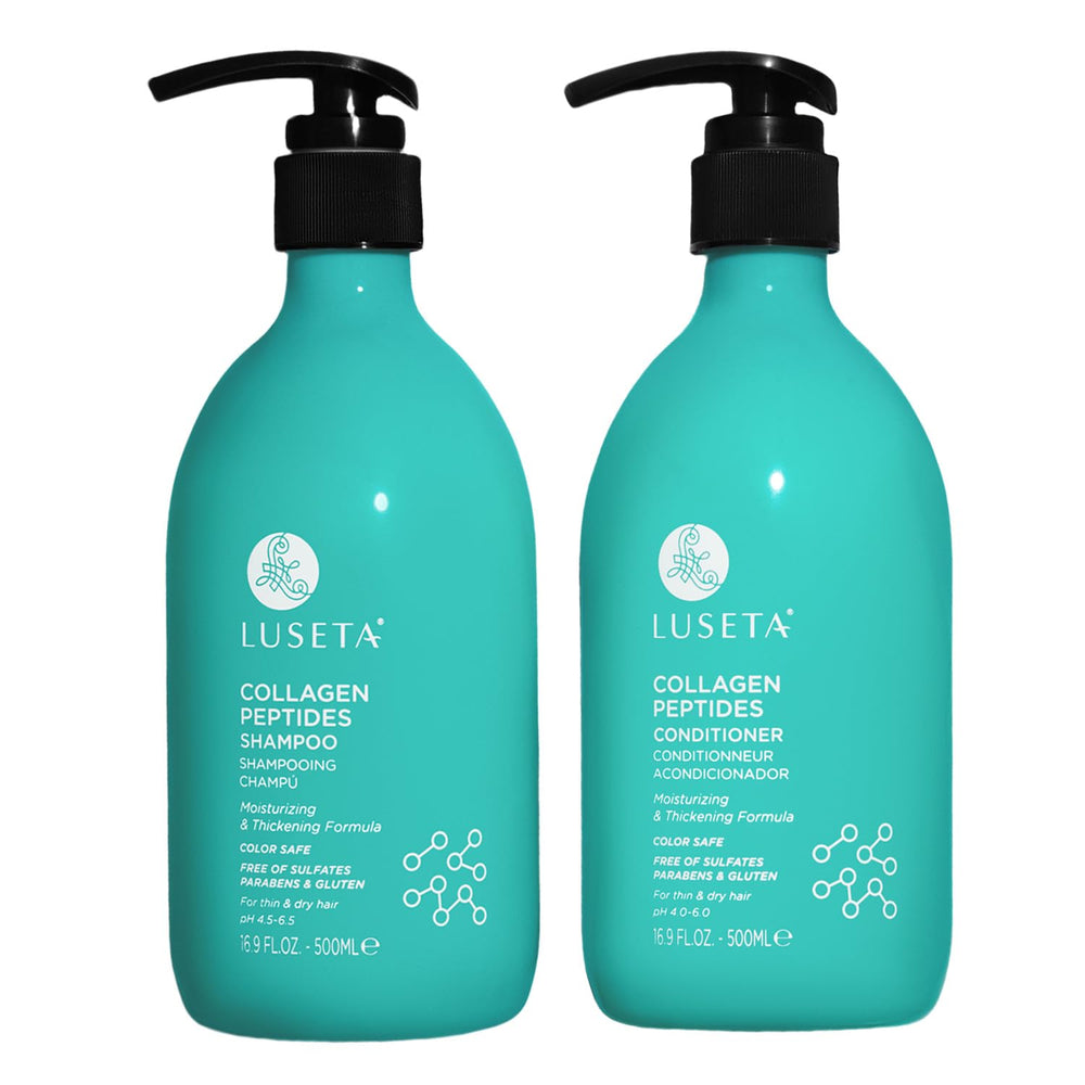 Luseta shampooing épaississant au collagène en bouteille, renforce et hydrate les cheveux.
