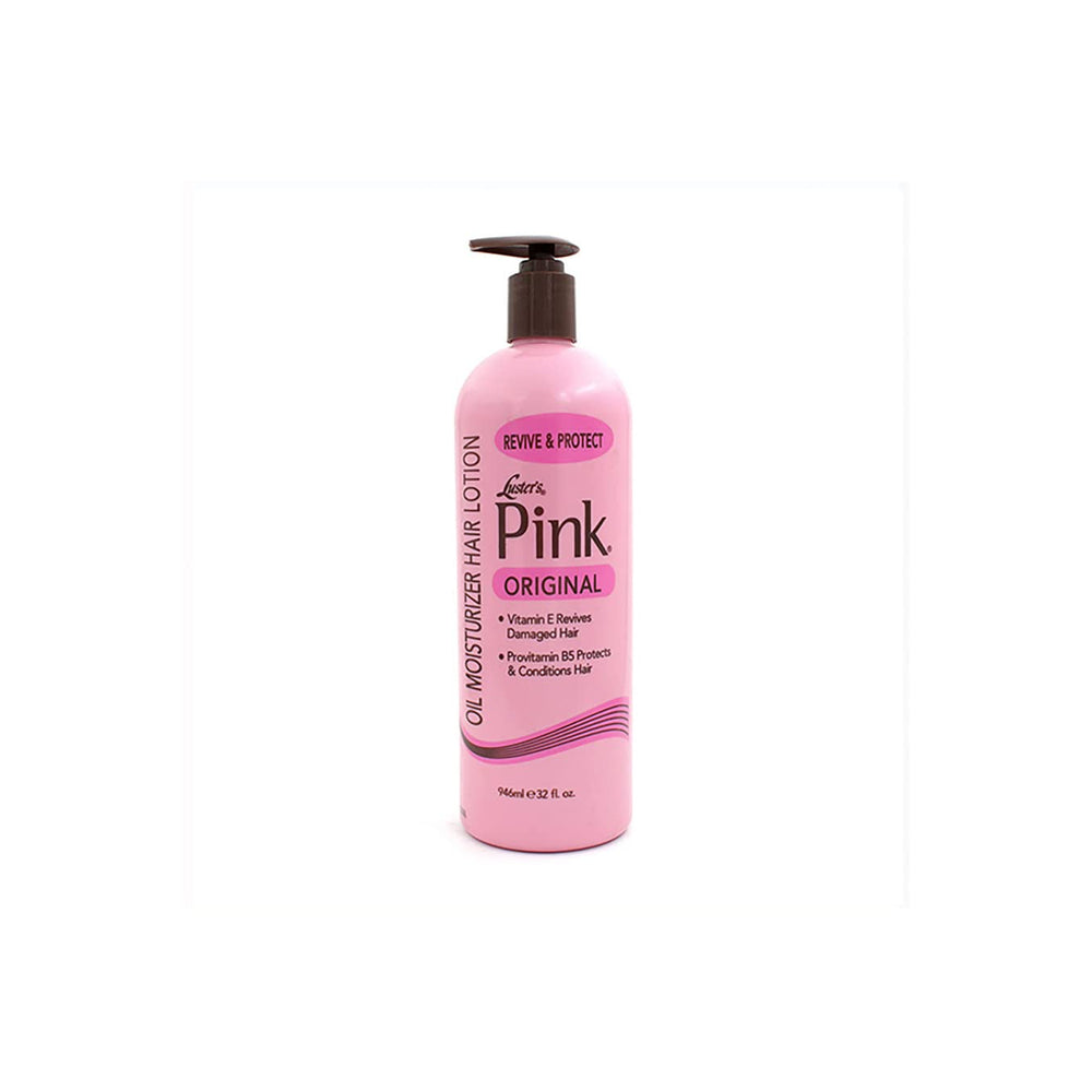Luster's Pink Oil Moisturizer en flacon-pompe, hydrate et nourrit les cheveux en profondeur.