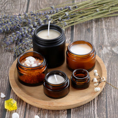 Lustervial ensemble pots verre 4oz avec couvercles noir mat, pratique pour vos cosmétiques.