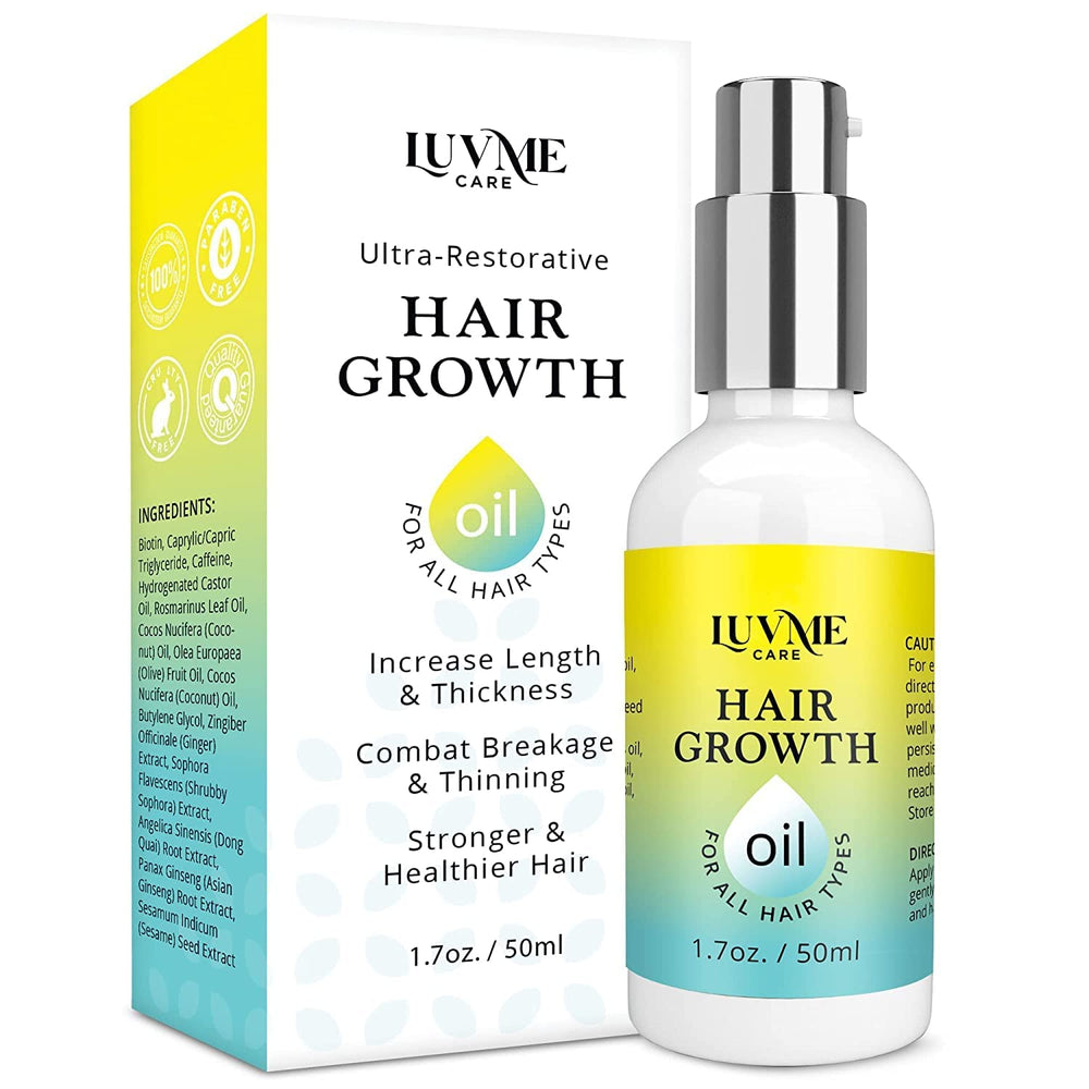 Huile Luv Me Care de croissance capillaire avec biotine dans une bouteille, vitalité des cheveux.