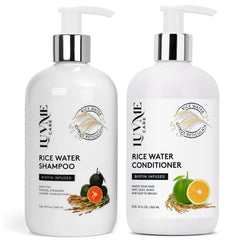 Shampooing eau de riz Luv Me Care en bouteille pour cheveux volumineux et hydratés