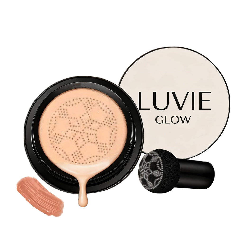 Luvie Glow fond de teint cushion avec puff champignon, couvrance naturelle et légère