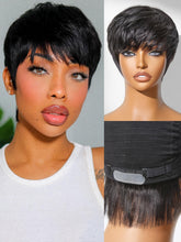 Perruque LUVME HAIR pixie-cut avec frange, vue frontale, style rapide pour matins pressés.