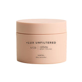 Lux Unfiltered N°28 gommage corporel au Santal en flacon, exfoliation douce et hydratante.