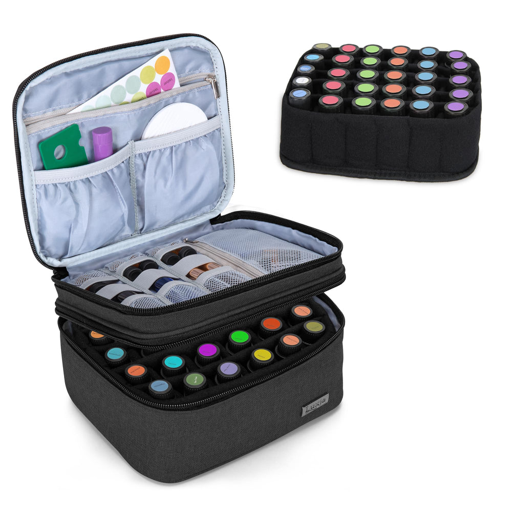 LUXJA essential oil case exterior in black offers durable travel protection.