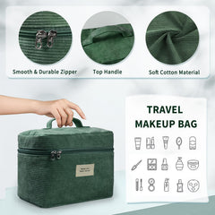 LVWNM trousse maquillage velours côtelé vert grand design, rangement facilité
