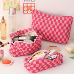 LYDZTION sac voyage rose à carreaux, organisation beauté pour déplacements.