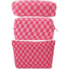 LYDZTION trousse-maquillage 3 pièces à carreaux rose, rangement pratique en voyage.