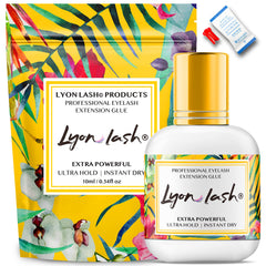 Lyon Lash Extra Hold glue bottle close-up emphasizing strong bonding for lasting lashes