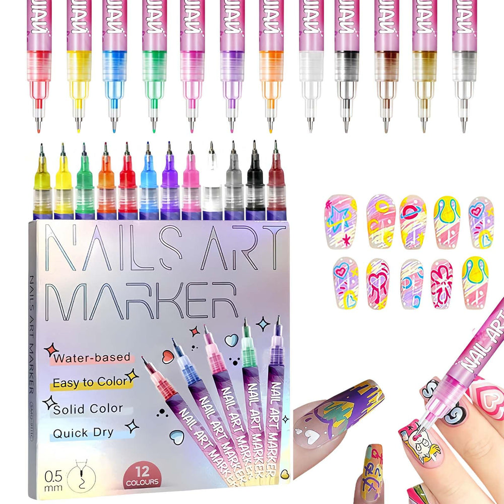 Coffret LZUPIKC Nail Art Pens coffret 12 couleurs pour designs audacieux.