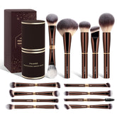 Maange ensemble pinceaux maquillage treize pièces avec étui café brun, kit polyvalent.