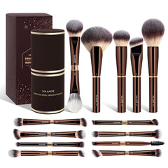 Maange ensemble pinceaux maquillage treize pièces avec étui café brun, kit polyvalent.