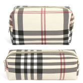 MAANGE pochette maquillage ensemble motif écossais kaki, pratique et élégant au quotidien.