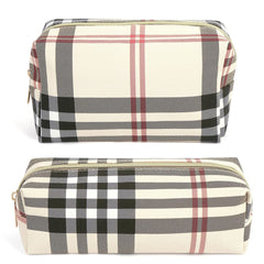 MAANGE pochette maquillage ensemble motif écossais kaki, pratique et élégant au quotidien.