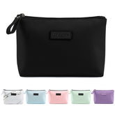 Trousse MAANGE en cuir PU noire, rangement maquillage chic et durable.