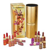 MAC Lustreglass mini coffret doré, idéal pour les voyages et le soin des lèvres.