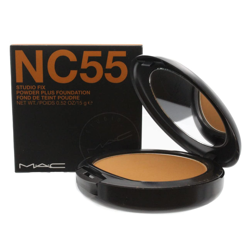MAC Studio Fix Poudre Teinte NC55 pour une couvrance modulable et fini ultra-mat.