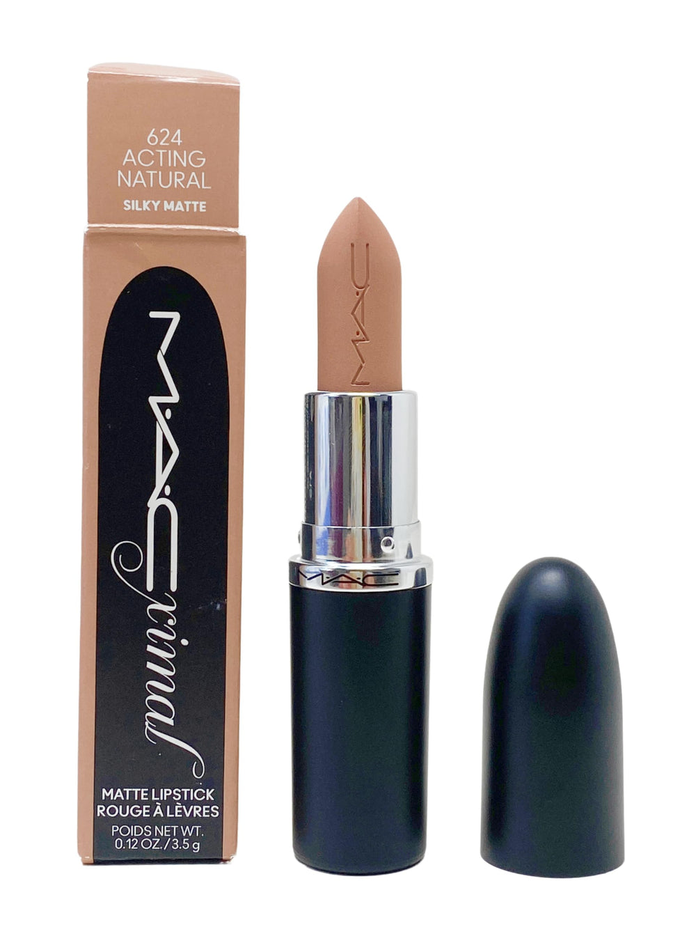 MAC Ximal rouge à lèvres soyeux-mat 624 Acting Natural, couleur naturelle et longue tenue