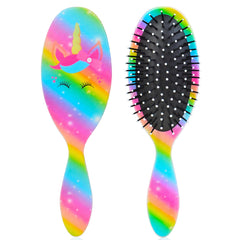 Brosse démêlante MaciRept pour filles sur arc-en-ciel licorne, démêlage en douceur des boucles.
