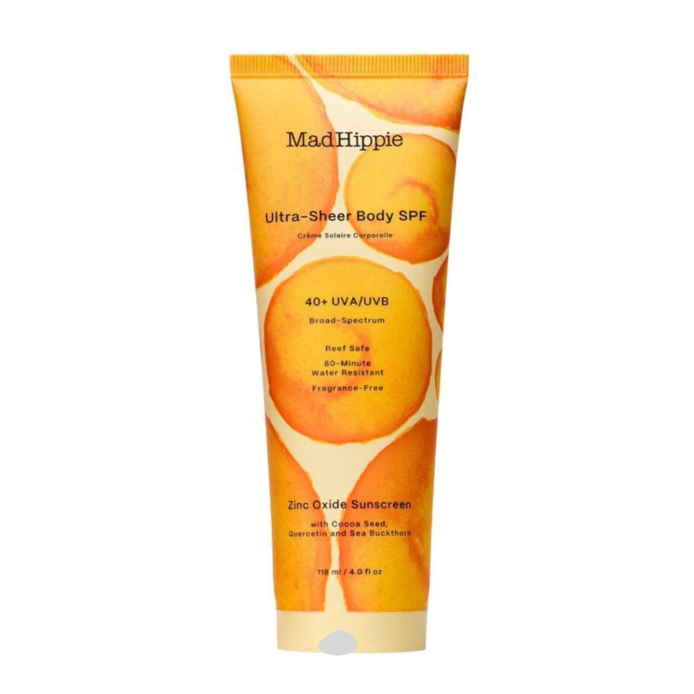 Mad Hippie Solaires Corps SPF40 - bouteille montrant protection UV fiable et légère.