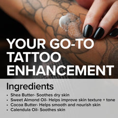 Mad Rabbit Tattoo Balm Application sur tatouage : massage facile et hydratation.