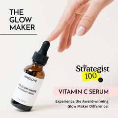 Goutte de MAELOVE Glow Maker déposée sur la peau, absorption rapide.