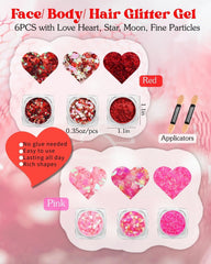 MAFFUNO paillettes glitter 6 gels, palette de couleurs vibrantes pour maquillage.