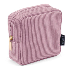 Pochette maquillage MAGEFY en velours côtelé rose avec rangement élégant