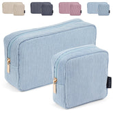 Trousse MAGEFY en corduroy bleu, ensemble pratique pour le maquillage quotidien