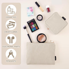 Trousse MAGEFY velours côtelé beige grande fermeture lisse pour accès rapide.