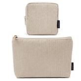 Trousse MAGEFY velours côtelé beige grande ouverte, rangement pratique pour voyage.