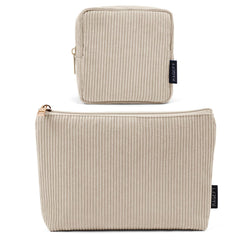 Trousse MAGEFY velours côtelé beige grande ouverte, rangement pratique pour voyage.