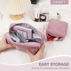 Trousse MAGEFY velours côtelé rose avec poches intérieures séparant les accessoires
