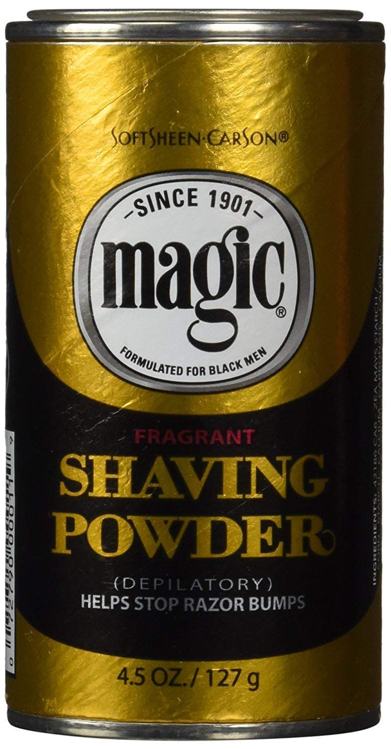 Poudre Magic Shaving dorée parfumée en boîte, lot de 12 pour rasage pratique.