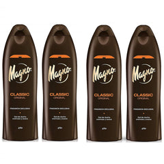 Gel douche Magno en lot de 4 bouteilles 550 ml, pratique pour toute la famille.