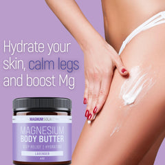 Texture crémeuse magnésium lavande sur peau, sensation nourrissante.
