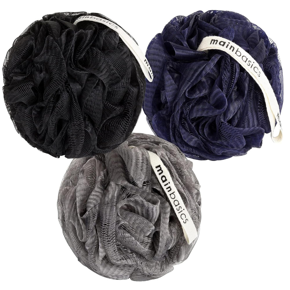 MainBasics éponge-douche ensemble-3-noir-glace, nettoyage en douceur et exfoliation légère