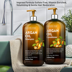 Majestic Pure Après-shampoing huile argan dans bouteille, démêle et adoucit les cheveux.