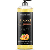 Majestic Pure Apricot Oil bottle on white background for skin care