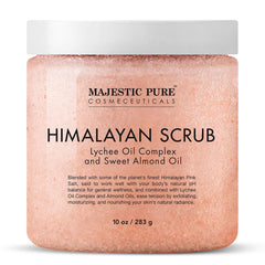 Gommage Majestic Pure : texture exfoliante grâce au sel Himalayen et huile lychee pour peau lisse.