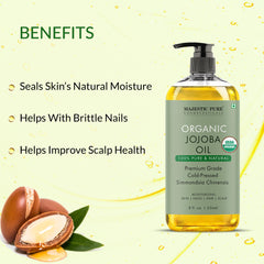 Majestic Pure huile jojoba – bouteille-pipette facilitant l'application légère sur peau.