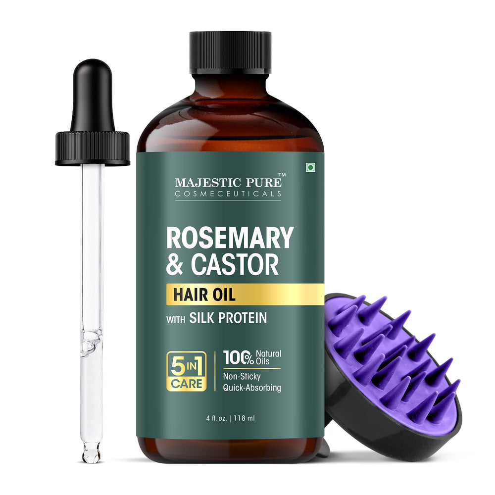 Huile romarin Majestic Pure en bouteille, nourrissante pour cheveux et cuir chevelu.