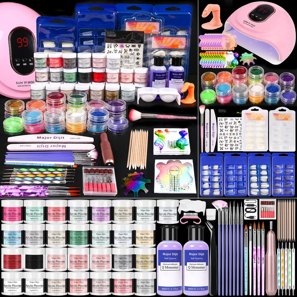 Major Dijit kit ongles acryliques 29 couleurs avec lampe UV parfait pour débutants