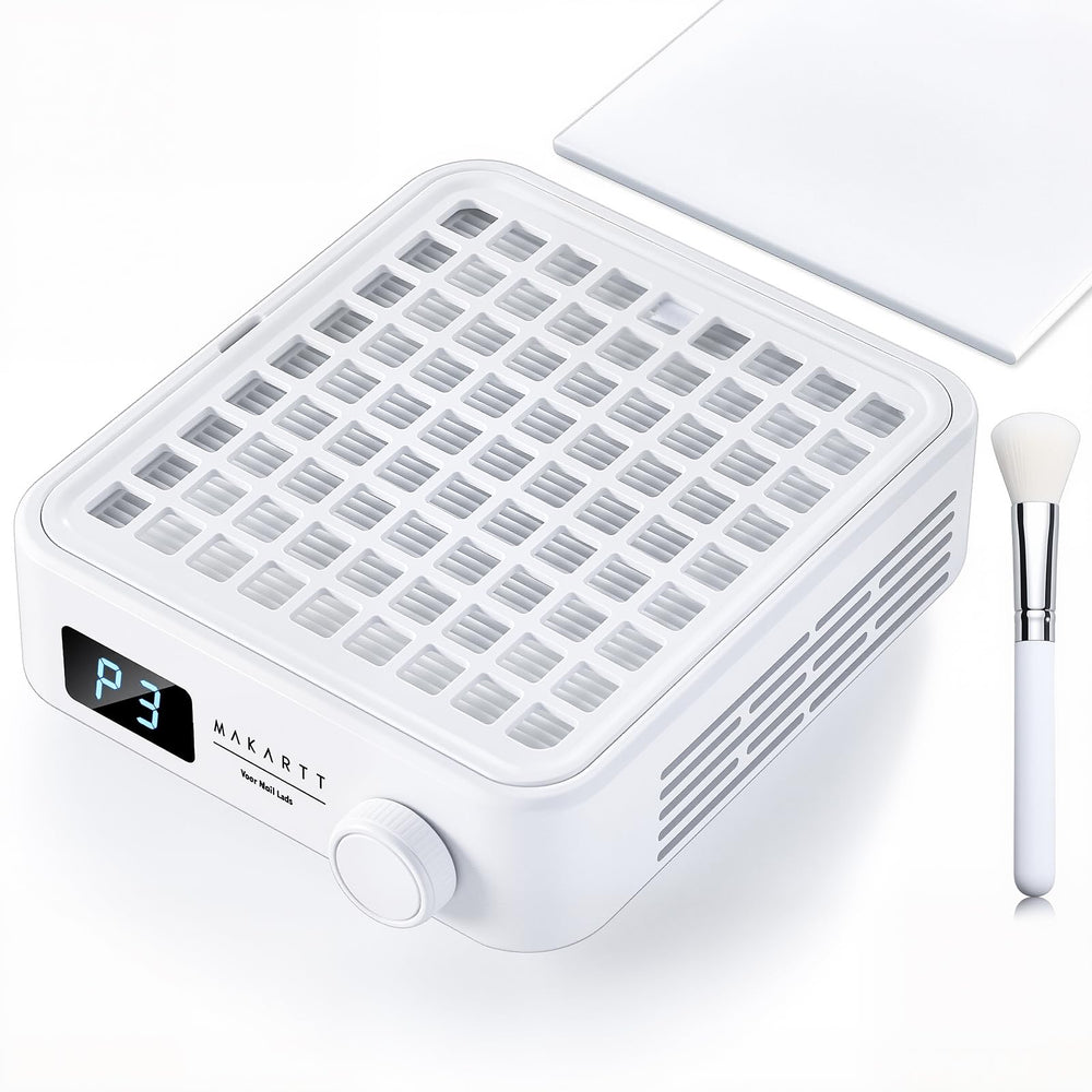 Makartt aspirateur poussière ongles mini en action, capture efficace des poussières.
