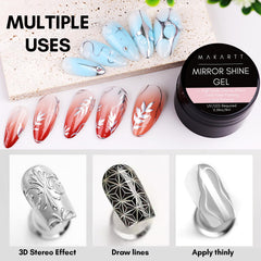 Application précise avec liner pour détails fins sur le gel miroir.