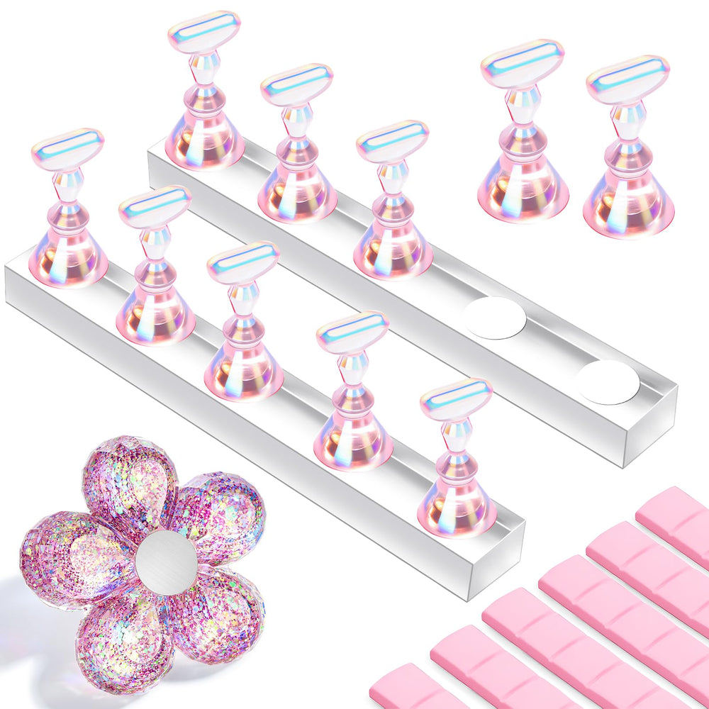 Makartt support d'ongles a-poser magnetique rose paillete, ideal pour pose et affichage.