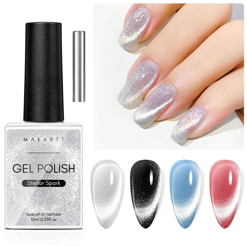Makartt vernis gel oeil-chat argent magnetique révèle un reflet magnétique chic pour vos ongles