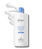 MAKEPREM Defense Me - bouteille solaire-fluide, hydratante avec protection UV élevée pour visage et corps.